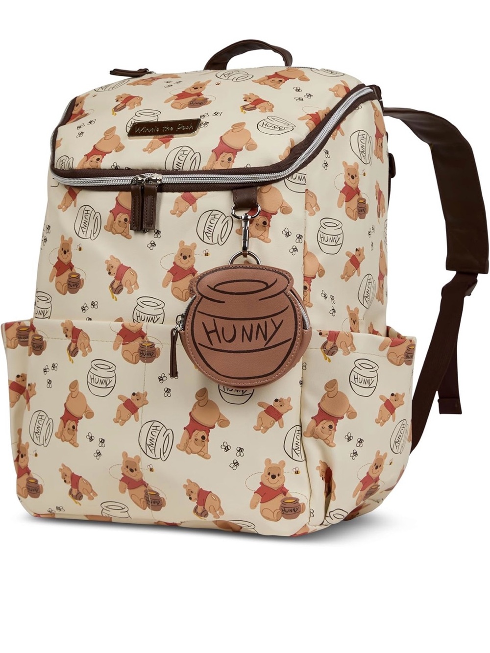 Disney Cream and Brown Winnie the Pooh Kids Backpack with Hunny Charm